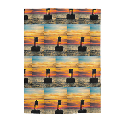 Sunset Buoy on the Sound Velveteen Plush Blanket