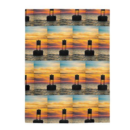 Sunset Buoy on the Sound Velveteen Plush Blanket