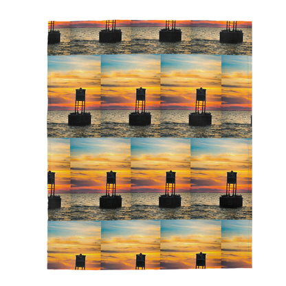 Sunset Buoy on the Sound Velveteen Plush Blanket